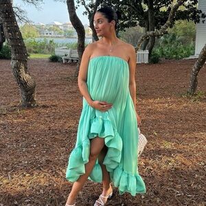 Alexis Women's Green Strapless Ruffle-Hem Alfi A-Line Dress